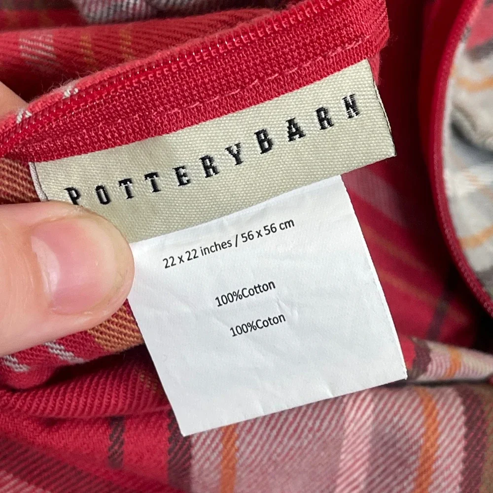 Pottery Barn‎ Plaid Pillow Cover Red 22x22 Cotton Tartan Holiday Farmhouse